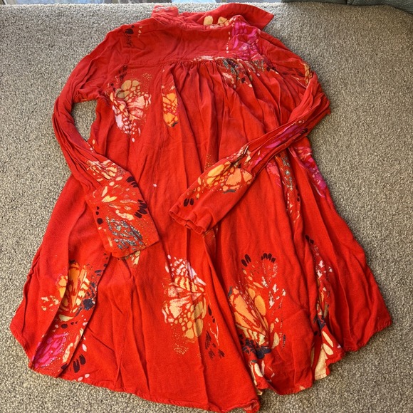 Free People tunic top womens small Red orange Butterfly Print High Low Boho - Picture 6 of 13